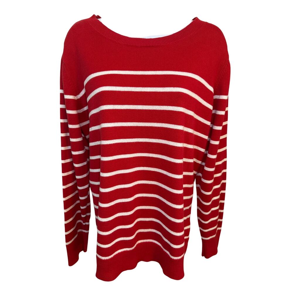 Liz Claiborne sweater XL womens red w/white stripes. Long sleeve pullover